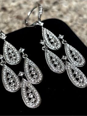 Nadri Silver Teardrop Dangle Earrings